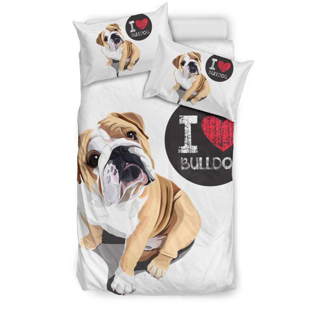 I Love Bulldog, Cute Dog Cartoon Illustration Bedding Set - Top Content | POD Collection | Free Shipping