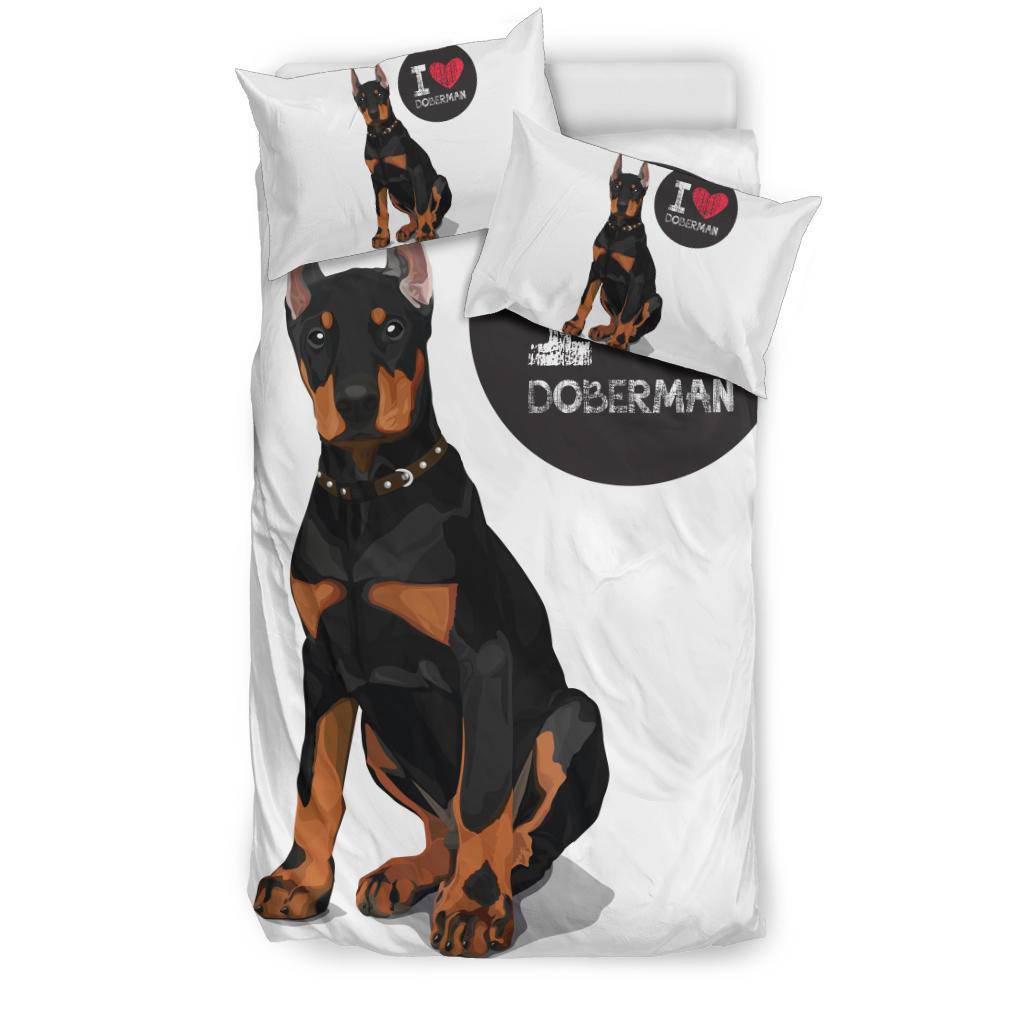 I Love Doberman, Cute Dog Cartoon Illustration Bedding Set - Top Content | POD Collection | Free Shipping