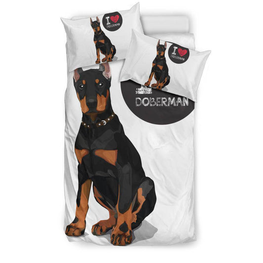 I Love Doberman, Cute Dog Cartoon Illustration Bedding Set - Top Content | POD Collection | Free Shipping