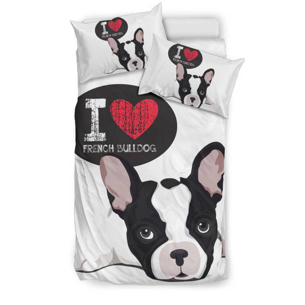 I Love French Bulldog, Cute Dog Cartoon Illustration Bedding Set - Top Content | POD Collection | Free Shipping