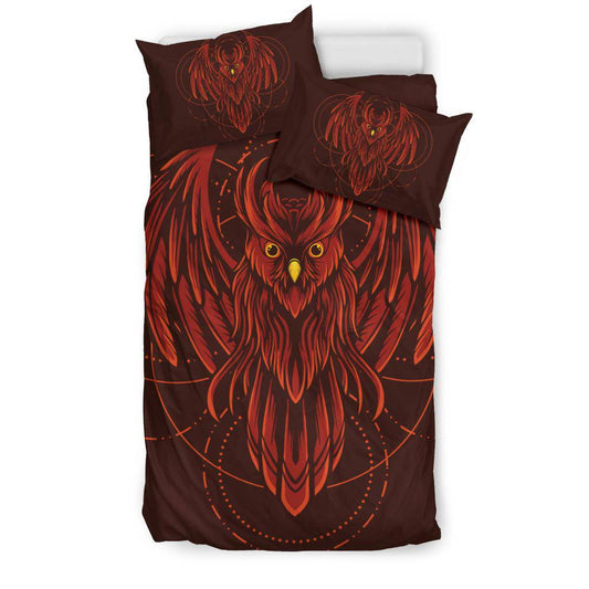 Red Owl Geometric Cartoon Style Bedding Set - Top Content | POD Collection | Free Shipping