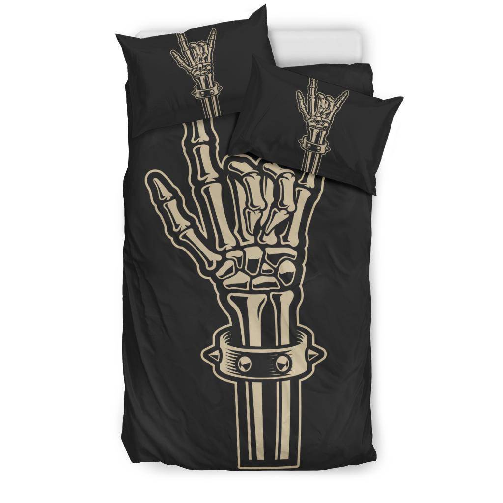 Skeleton Bone Cool Rock Hand Sign Cartoon Style Bedding Set - Top Content | POD Collection | Free Shipping