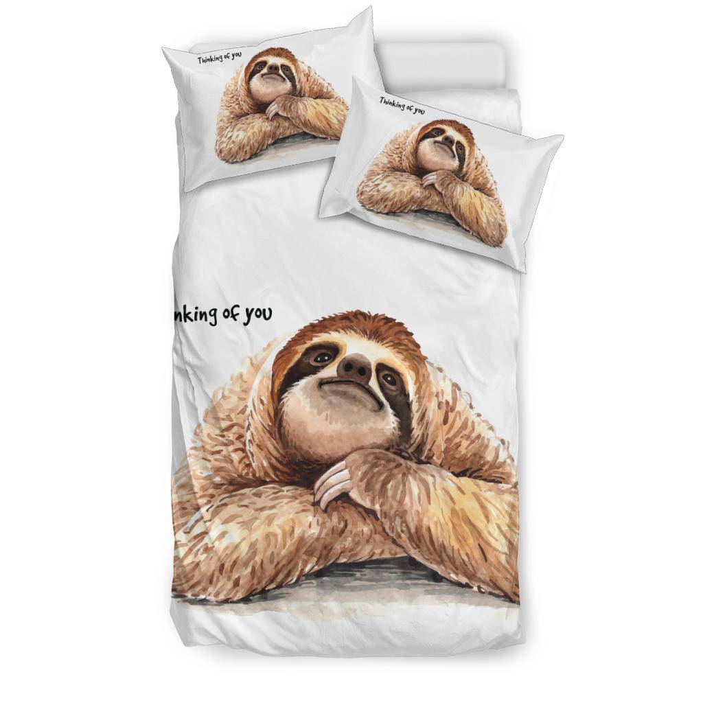 Sloth Hand Drawn Illustration Bedding Set, Thinking Of You Quote - Top Content | POD Collection | Free Shipping