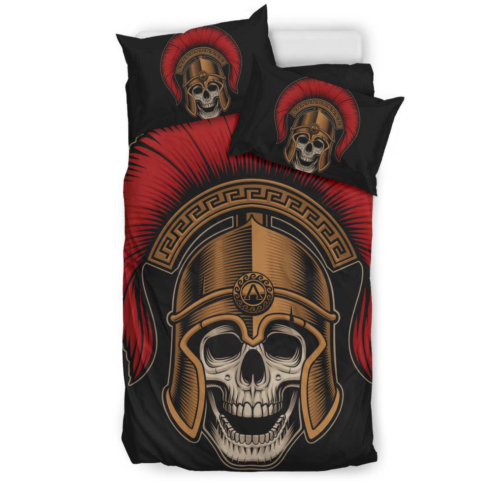 Spartan Warrior Skull Wearing A Helmet Cartoon Style Bedding Set - Top Content | POD Collection | Free Shipping