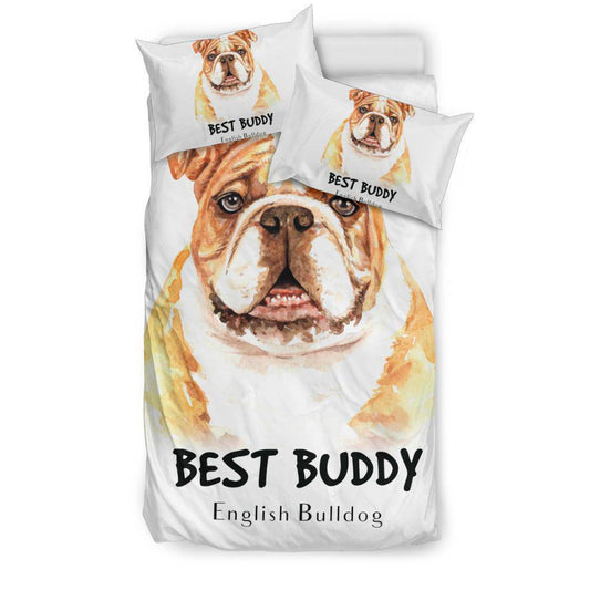 Watercolour English Bulldog Portrait Bedding Set, Best Buddy Cartoon - Top Content | POD Collection | Free Shipping