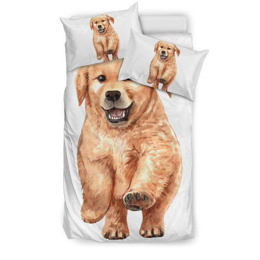 Watercolour Golden Retriever Portrait Bedding Set, Cute Cartoon Drawing - Top Content | POD Collection | Free Shipping