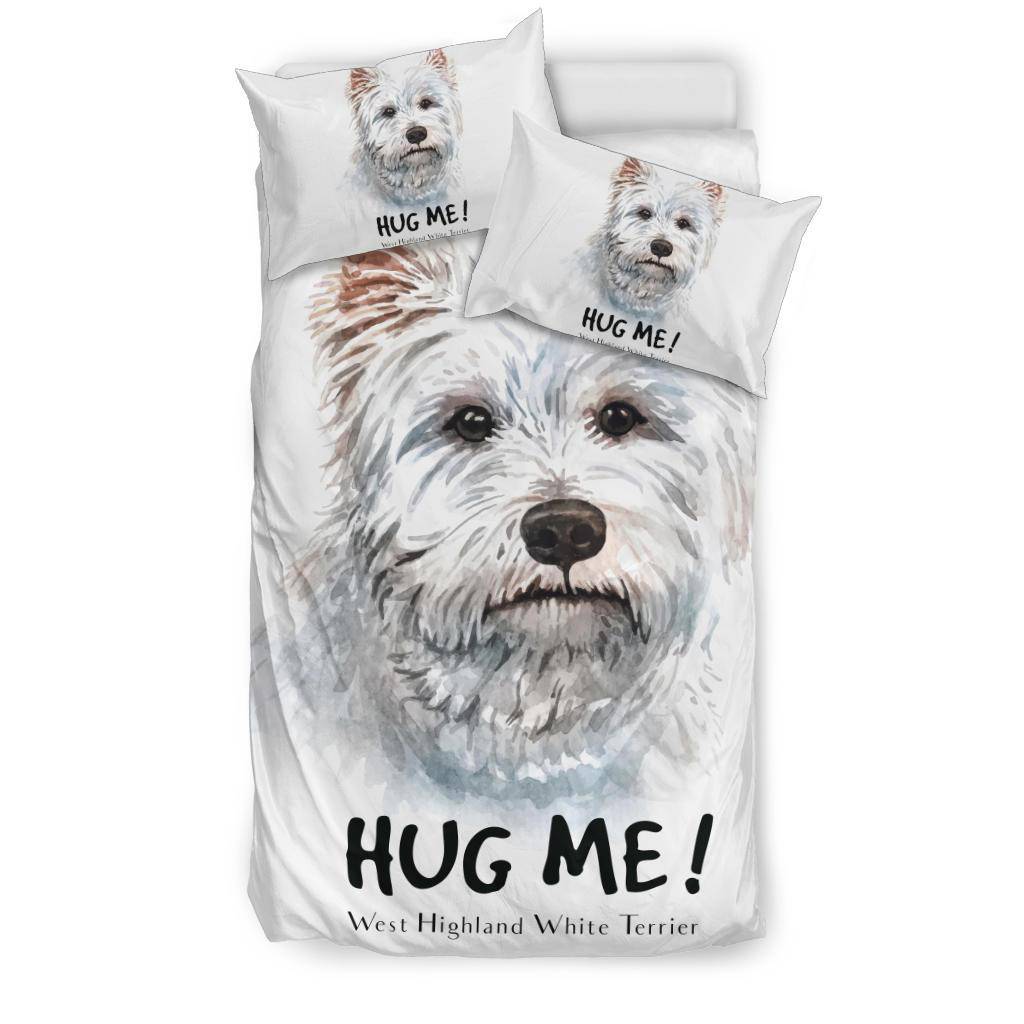 White Terrier Watercolour Portrait Bedding Set, Hug Me Dog Drawing - Top Content | POD Collection | Free Shipping