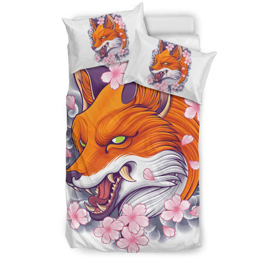 Angry Fox Head with Japanaese Flowers Bedding Set - Top Content | POD Collection | Free Shipping