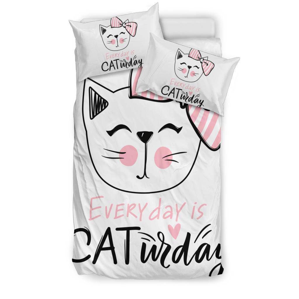 Cute Cat Drawing Quote Bedding Set, Everyday Is Caturday - Top Content | POD Collection | Free Shipping