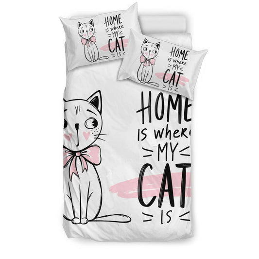 Cute Kitten Drawing Cartoon Bedding Set, Home Is Where My Cat Is - Top Content | POD Collection | Free Shipping