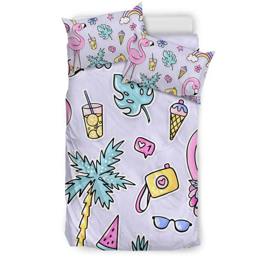 Cute Seamless Pattern Bedding Set, Flamingo Pink Cartoon - Top Content | POD Collection | Free Shipping