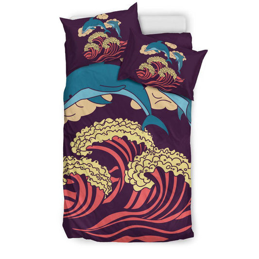 Dolphins in the Sea Purple Bedding Set - Top Content | POD Collection | Free Shipping