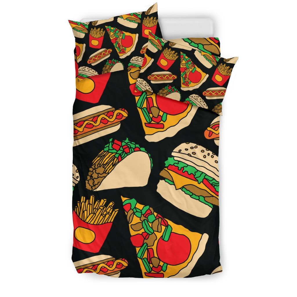 Fast Food Pizza Tacos Burger  Fries HotDog Bedding Set - Top Content | POD Collection | Free Shipping