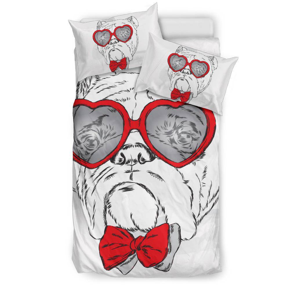 French Bulldog with Heart Sunglasses Valentine day  Bedding Set - Top Content | POD Collection | Free Shipping