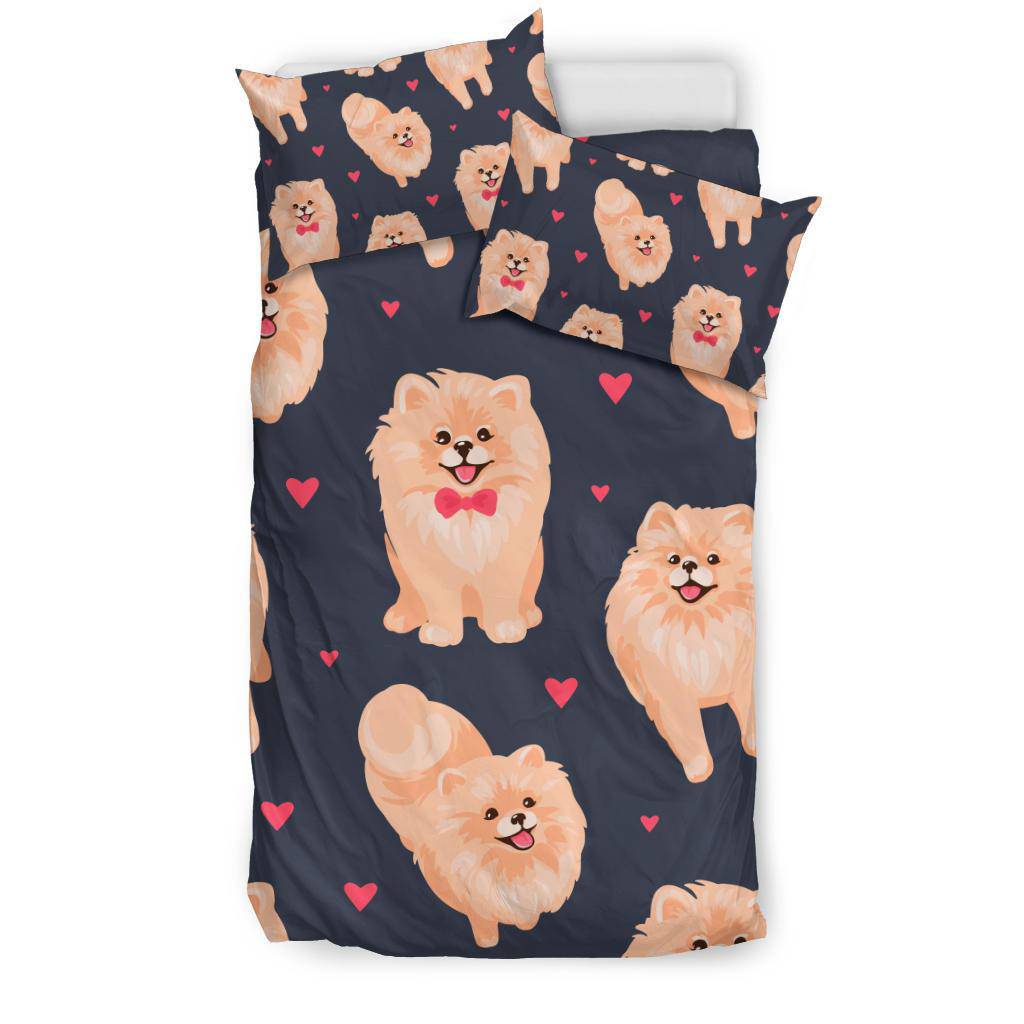 Pomeranian Spitz Puppy Cartoon Pattern Background Bedding Set - Top Content | POD Collection | Free Shipping