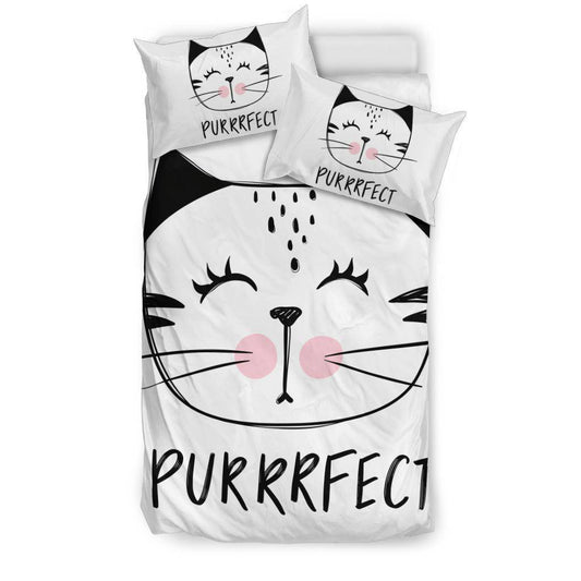 Purrrfect Cute Cat Drawing Illustration Bedding Set - Top Content | POD Collection | Free Shipping