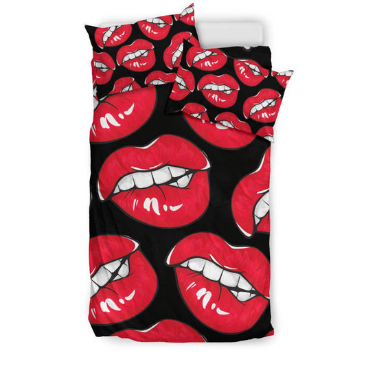 Sexy Red Lips Seamless Pattern Fashion Cartoon Bedding Set - Top Content | POD Collection | Free Shipping