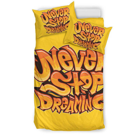 Motivational Quote, Never Stop Dreaming Yellow Bedding Set - Top Content | POD Collection | Free Shipping