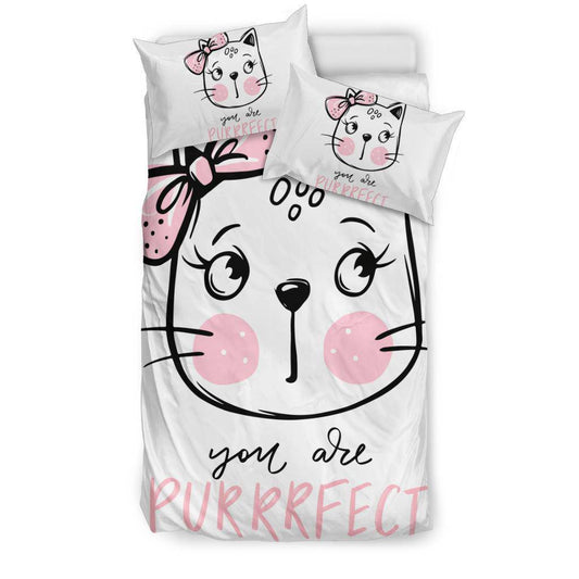 You Are Purrrfect, Cute Cat Hand Drawn Illustration Bedding Set - Top Content | POD Collection | Free Shipping