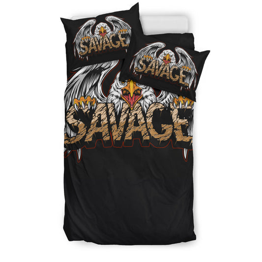 Aggressive Eagle Holding Savage Word Cartoon BEDDING SET