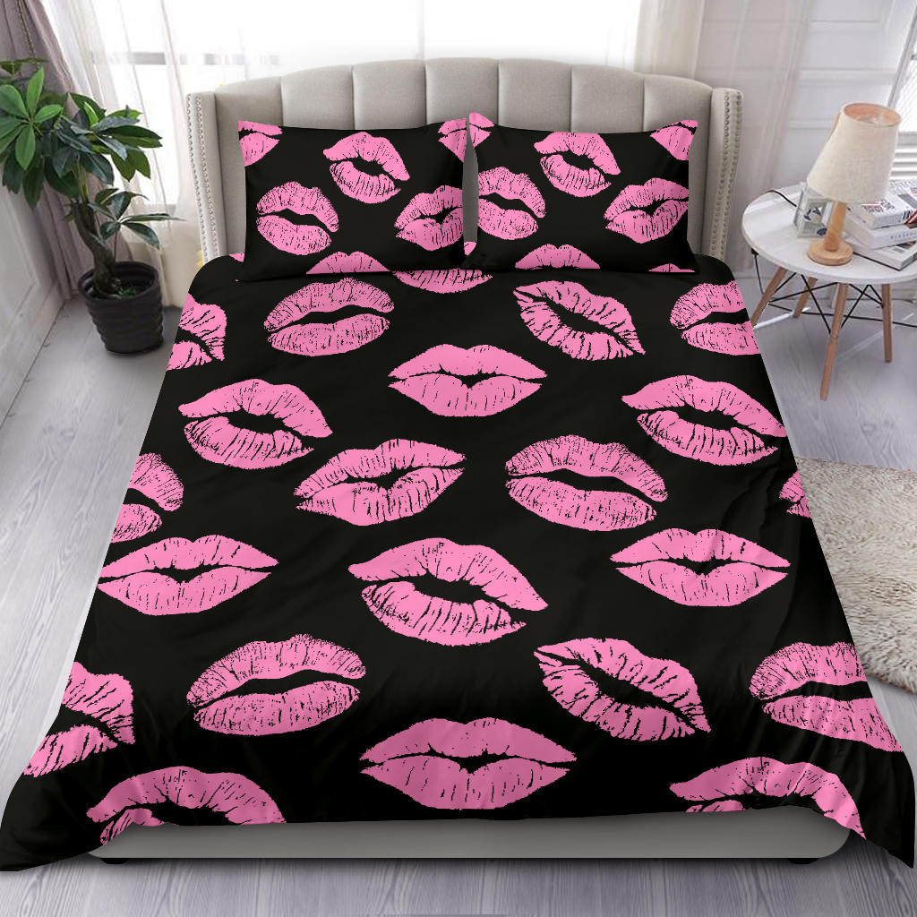 Pink Lips Kisses Cute Bedding Set