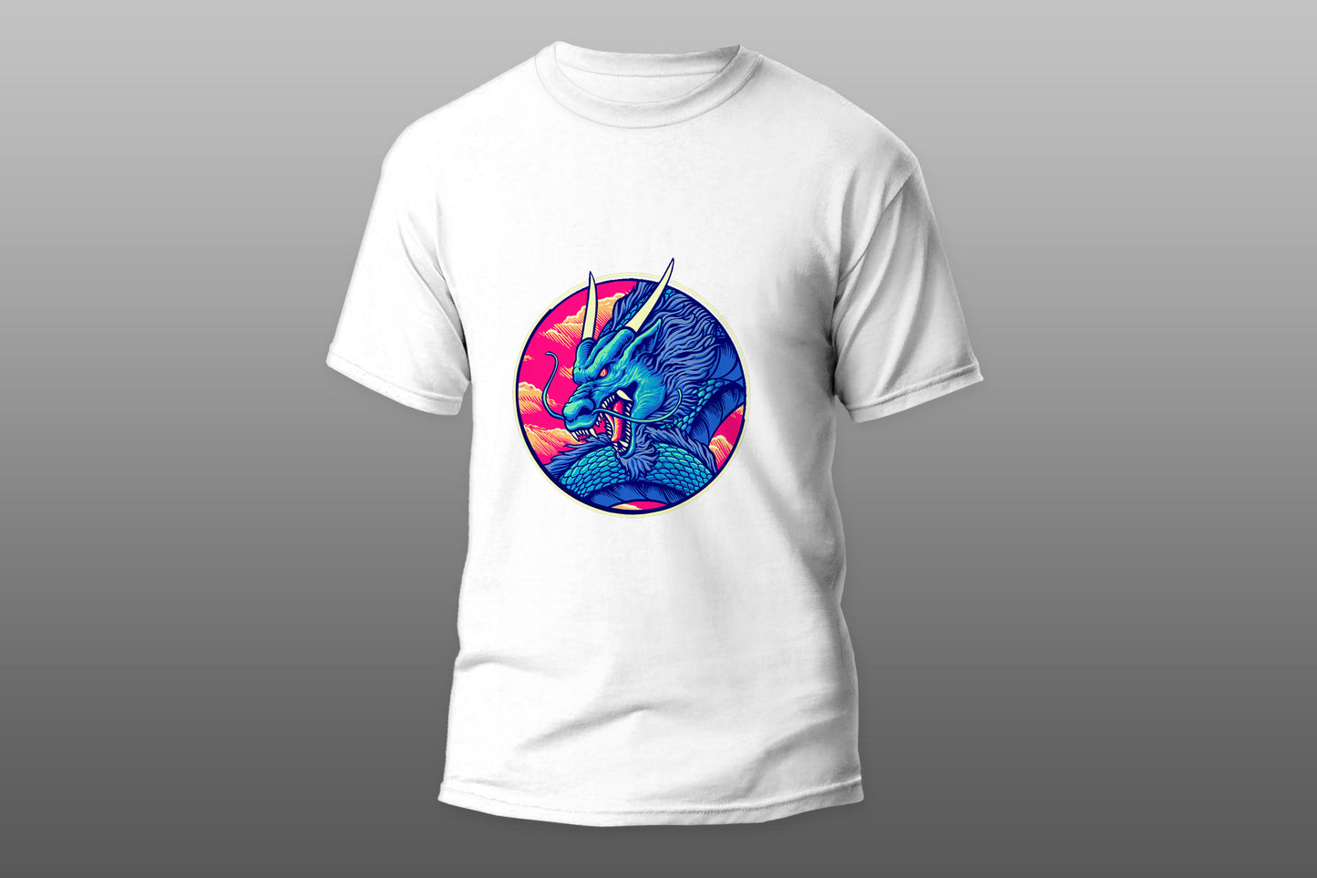 Blue Chinese dragon illustration camiseta T-shirt - Top Content | POD Collection | Free Shipping