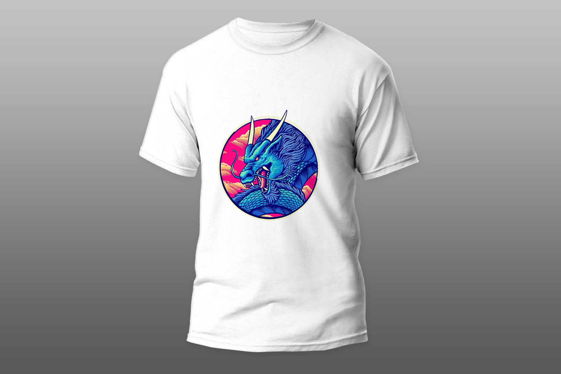 Blue Chinese dragon illustration camiseta T-shirt - Top Content | POD Collection | Free Shipping