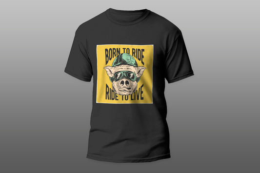 Born To Ride Ride To Live Pig camiseta T-shirt - Top Content | POD Collection | Free Shipping