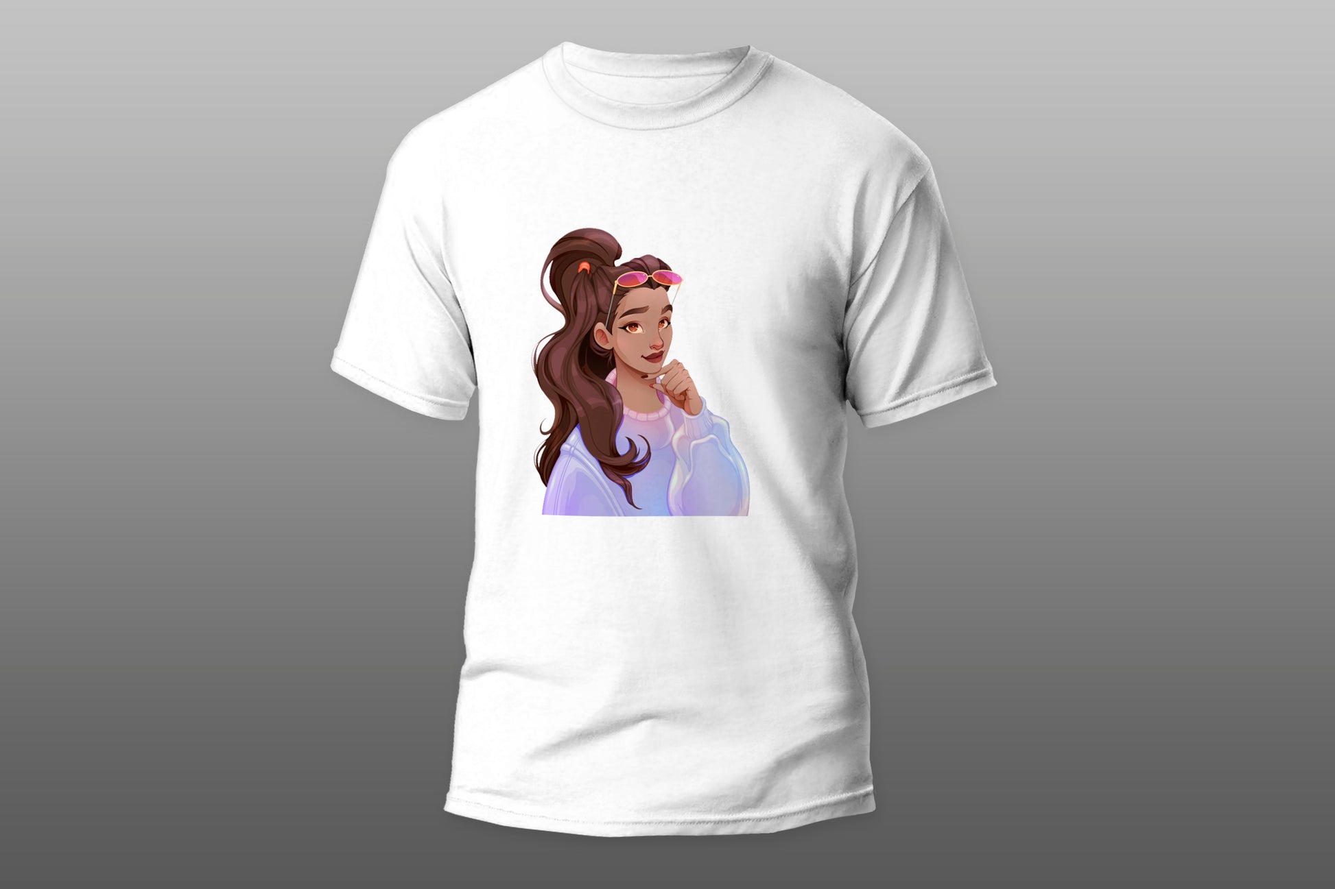 Brown Hair Girl Ponytail Pink Glasses T-shirt - Top Content | POD Collection | Free Shipping