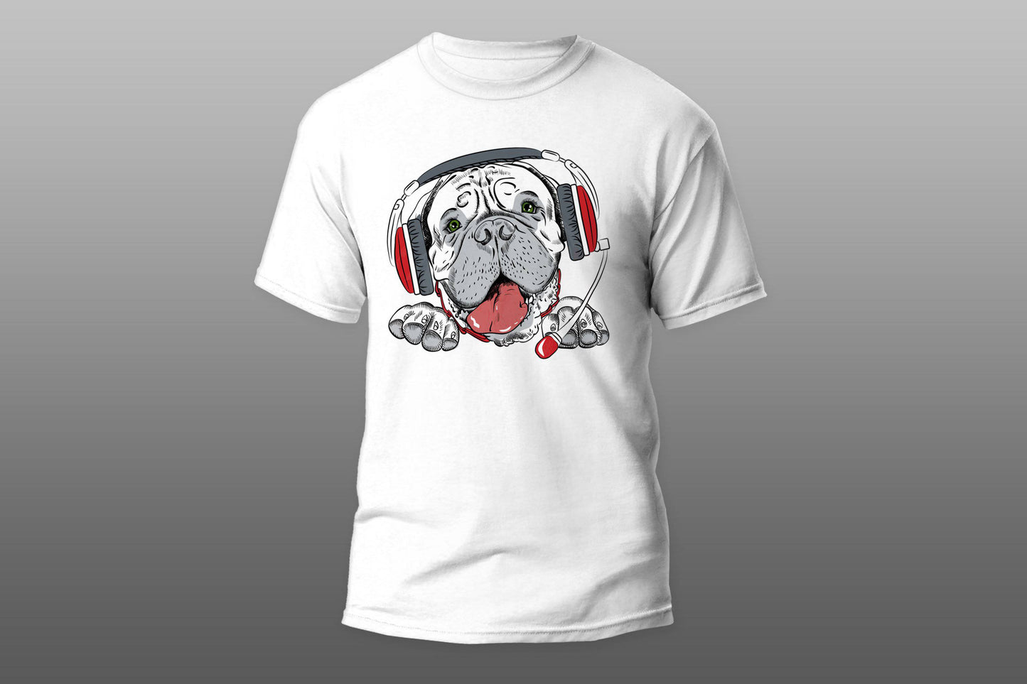 Bulldog with headphones T-shirt - Top Content | POD Collection | Free Shipping