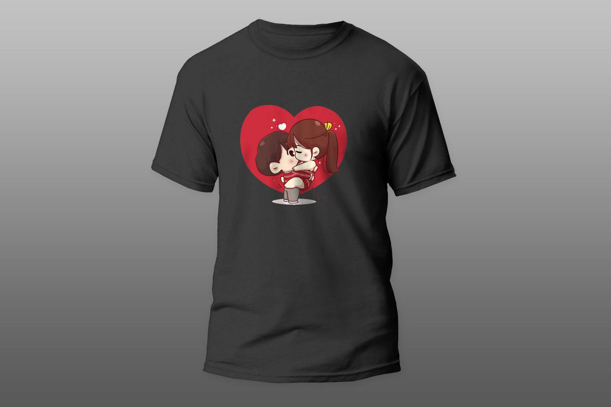 Cartoon Lovers Couple Kissing Heart camiseta T-shirt - Top Content | POD Collection | Free Shipping