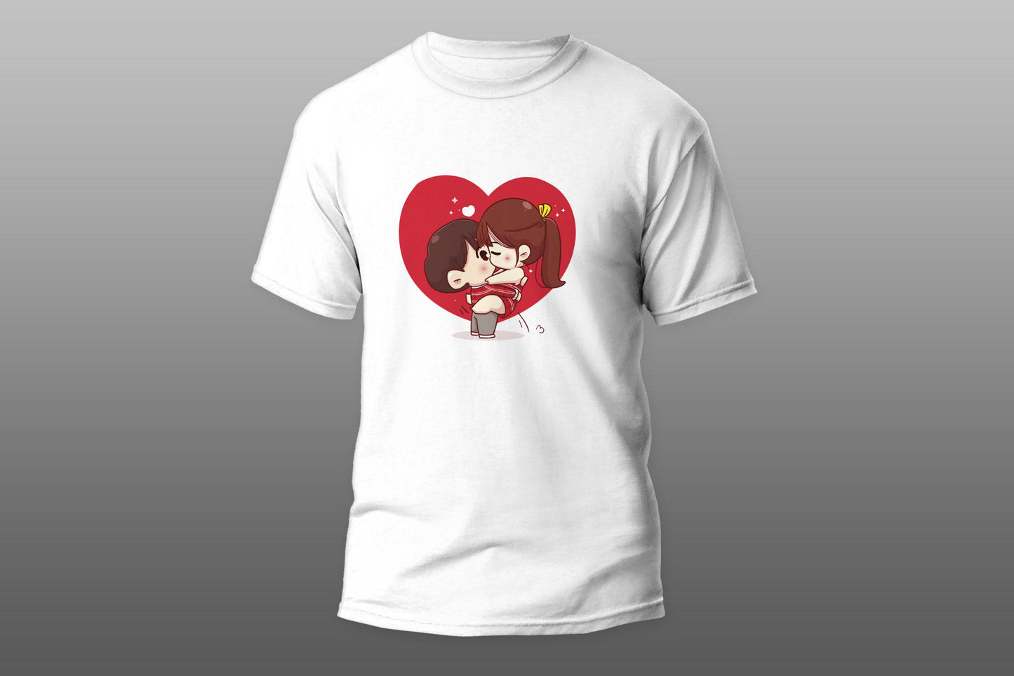 Cartoon Lovers Couple Kissing Heart camiseta T-shirt - Top Content | POD Collection | Free Shipping