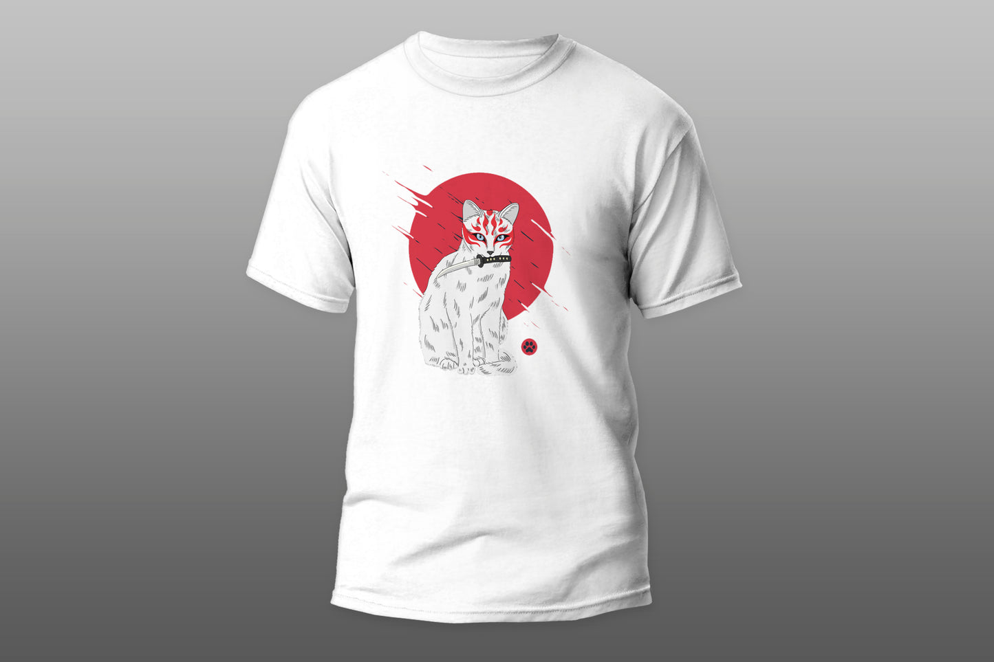 Cat with Kitsune mask and knife T-shirt - Top Content | POD Collection | Free Shipping