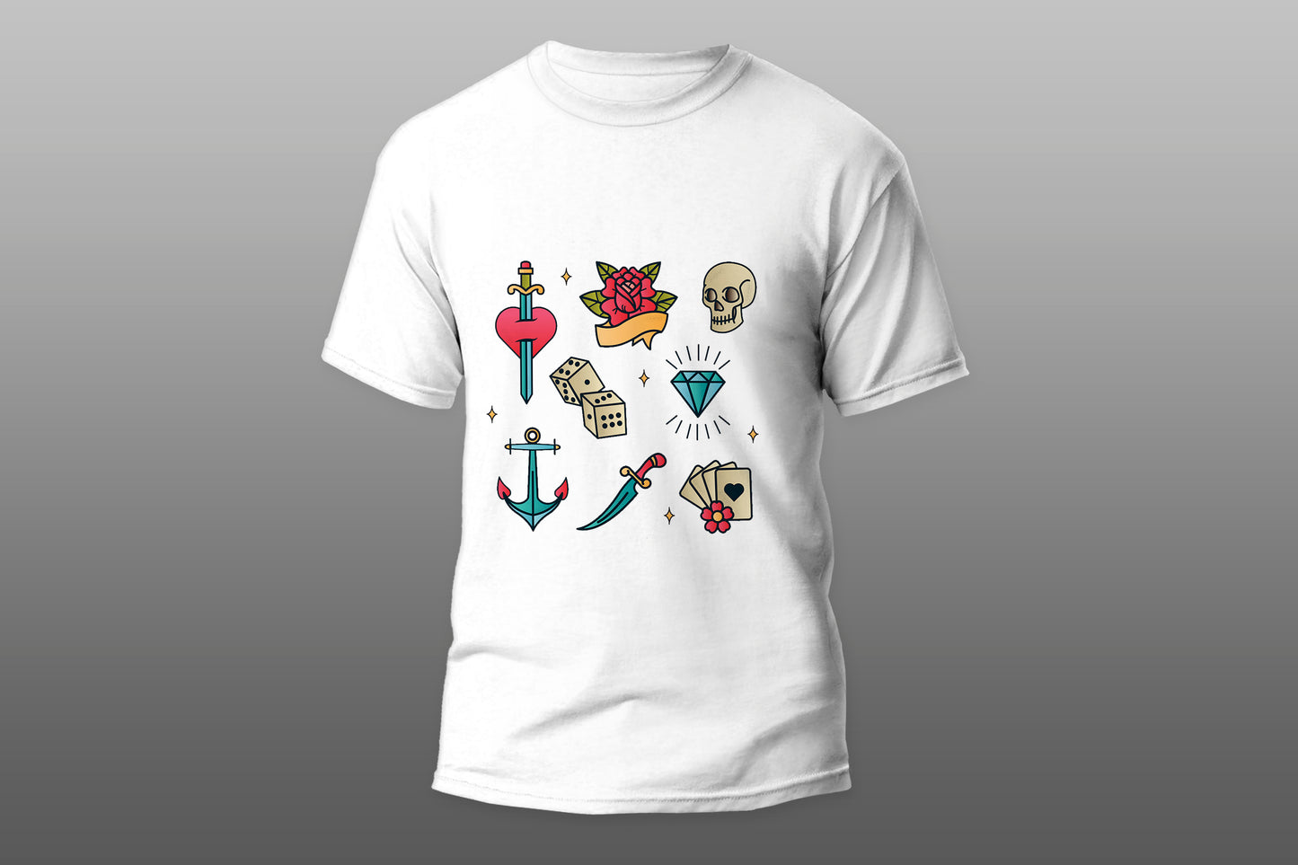 Collection of hand drawn retro tattoos camiseta T-shirt - Top Content | POD Collection | Free Shipping