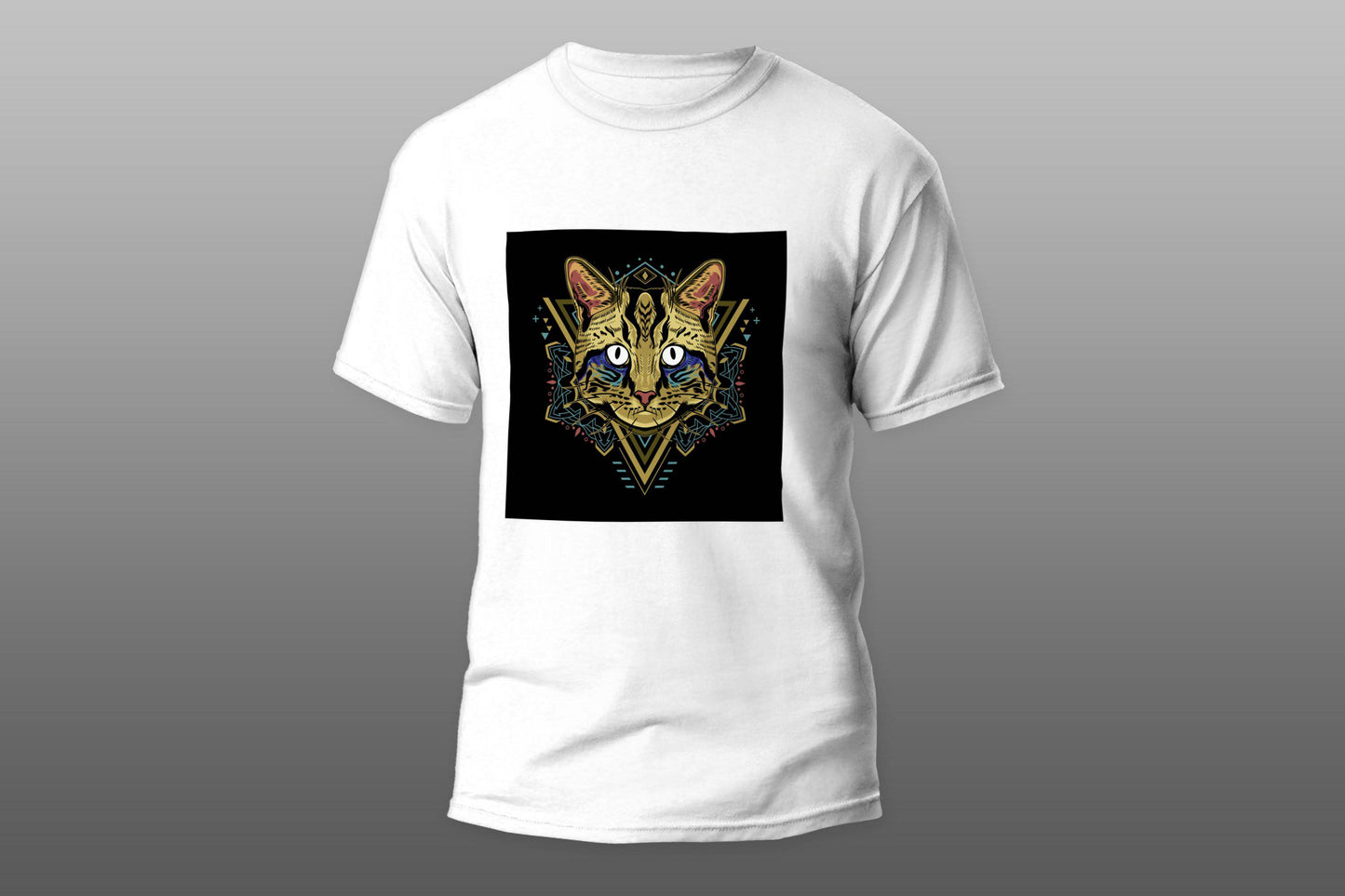 Cool Cat Geometry Art Camiseta T-shirt - Top Content | POD Collection | Free Shipping