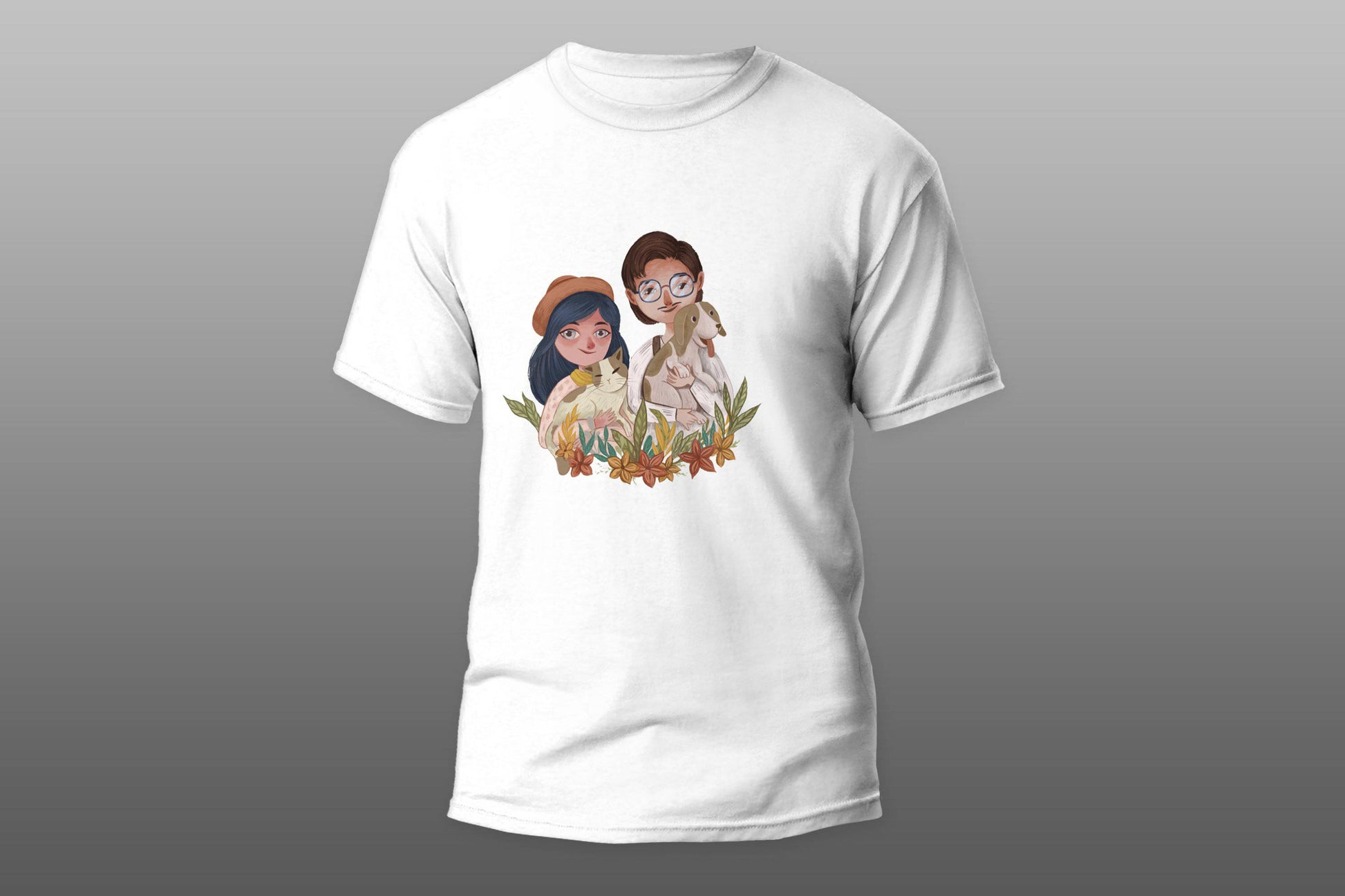 Couple with dog and cat T-shirt - Top Content | POD Collection | Free Shipping