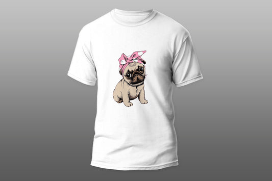 Cute little pug dog with pink headband camiseta T-shirt - Top Content | POD Collection | Free Shipping