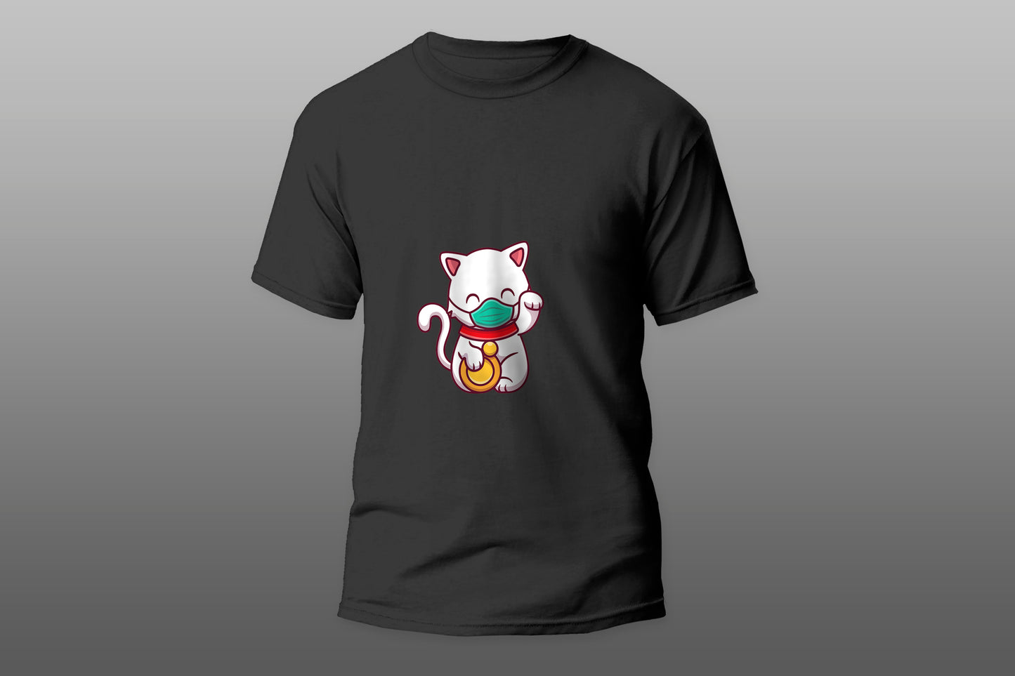 Cute lucky cat wearing mask cartoon icon illustration camiseta t-shirt - Top Content | POD Collection | Free Shipping