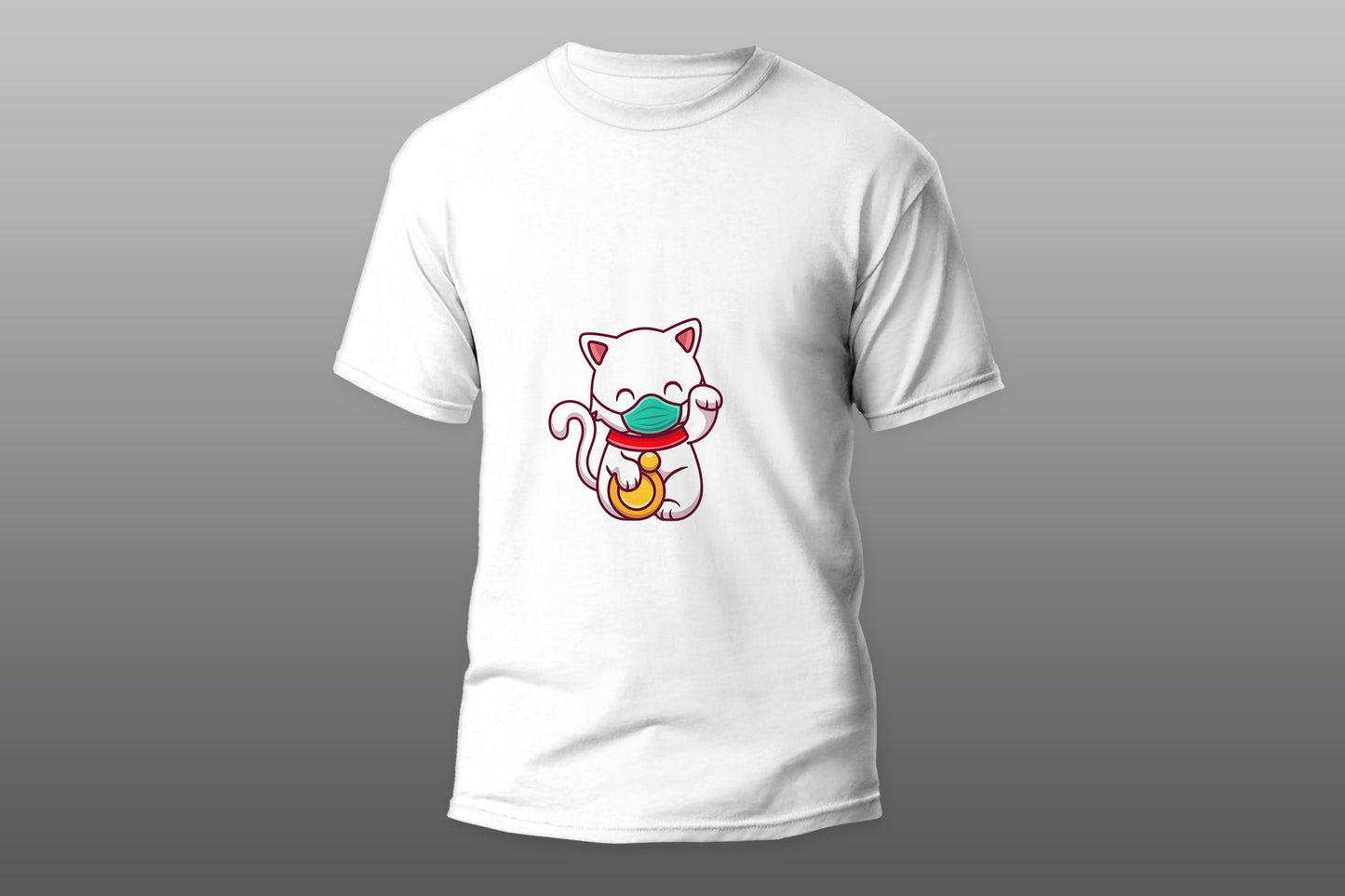 Cute lucky cat wearing mask cartoon icon illustration camiseta t-shirt - Top Content | POD Collection | Free Shipping