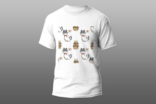 Cute sitting cat with birthday cake T-shirt - Top Content | POD Collection | Free Shipping