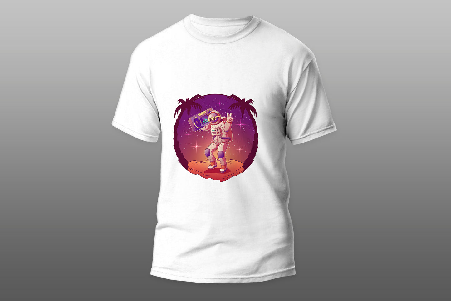 Dancing astronaut or spacemen character in space suit and sunglasses  camiseta T-shirt - Top Content | POD Collection | Free Shipping