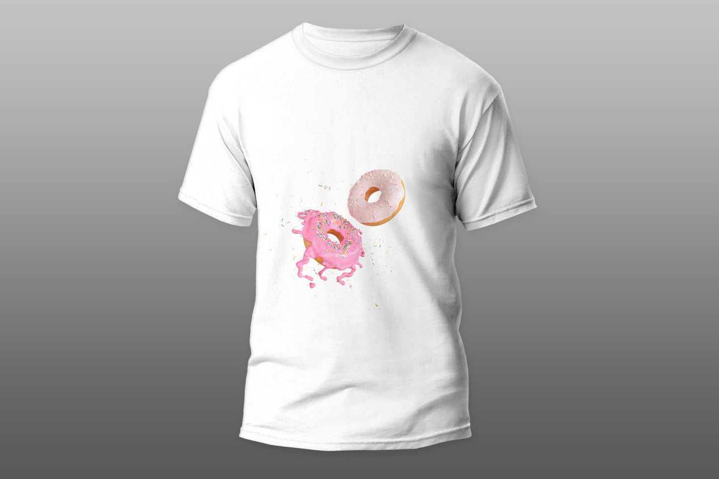 Flying pink and white doughnuts and sprinkled camiseta T-shirt - Top Content | POD Collection | Free Shipping