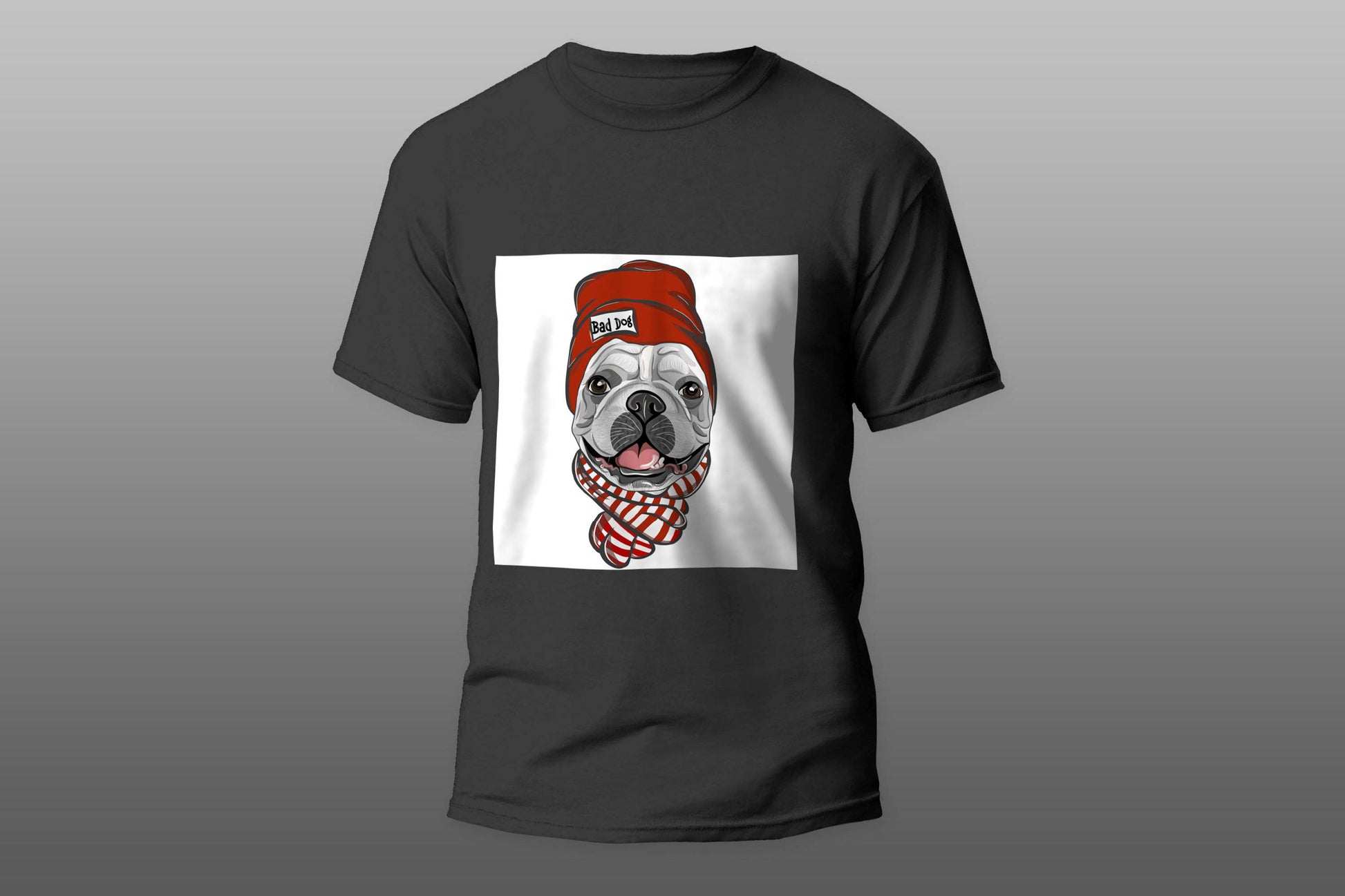 French bulldog with red hat and scarf T-shirt - Top Content | POD Collection | Free Shipping