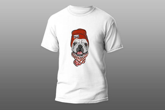 French bulldog with red hat and scarf T-shirt - Top Content | POD Collection | Free Shipping