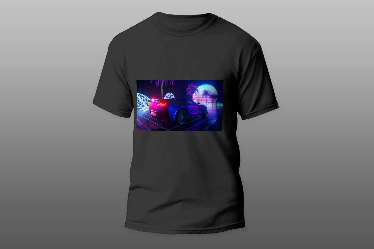 Futuristic car drive through neon abstract space camiseta T-shirt - Top Content | POD Collection | Free Shipping