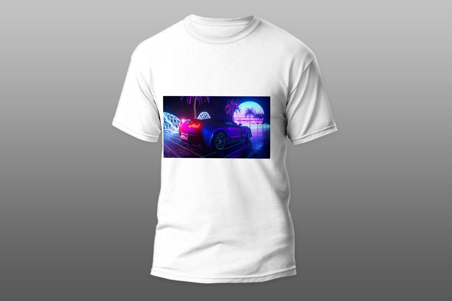 Futuristic car drive through neon abstract space camiseta T-shirt - Top Content | POD Collection | Free Shipping