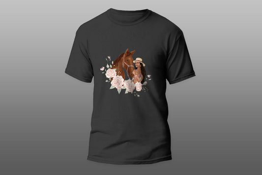 Girl with a horse roses T-shirt - Top Content | POD Collection | Free Shipping