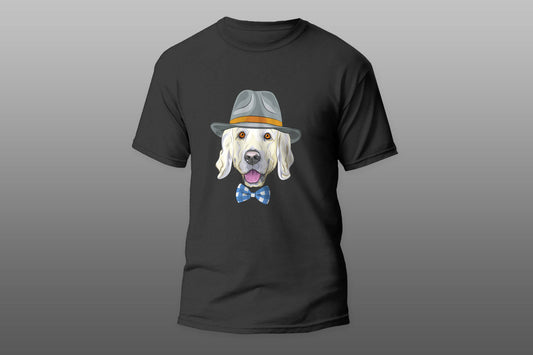 Hipster golden retriever with hat smiling T-shirt - Top Content | POD Collection | Free Shipping