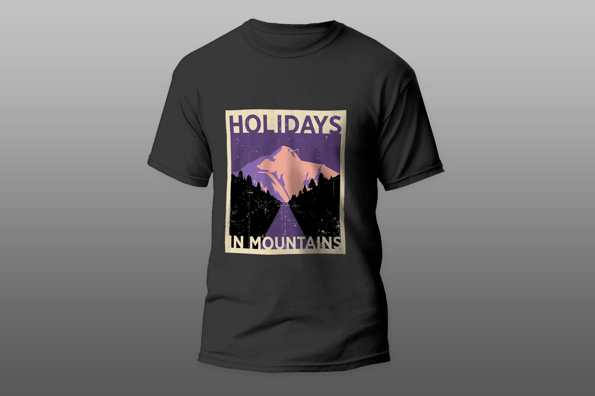 Holidays in mountains poster with beautiful nature on effective illustration  camiseta T-shirt - Top Content | POD Collection | Free Shipping