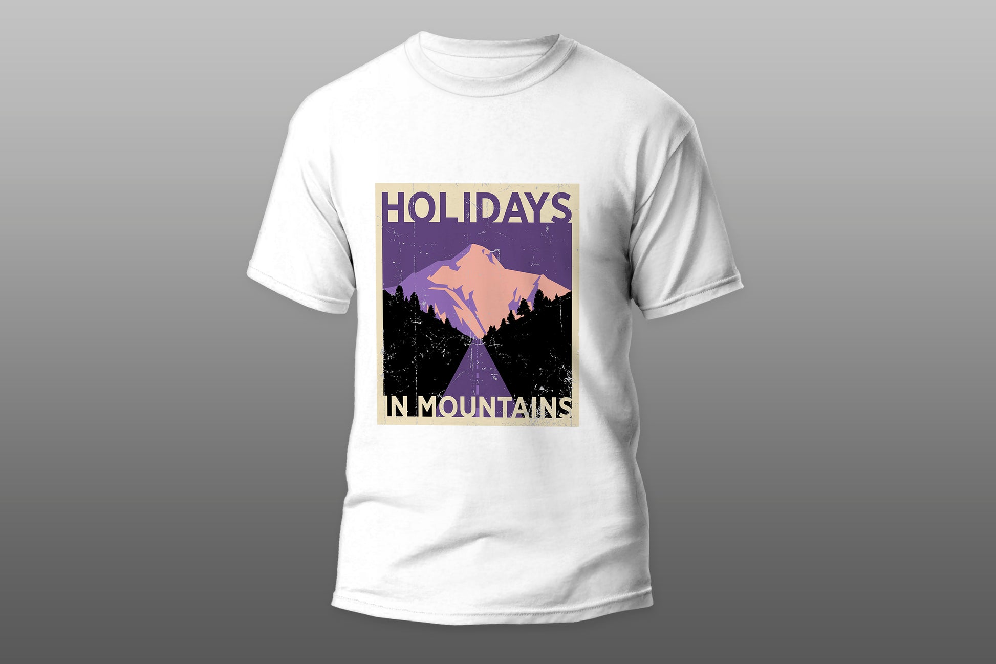 Holidays in mountains poster with beautiful nature on effective illustration  camiseta T-shirt - Top Content | POD Collection | Free Shipping